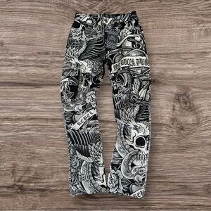 REBEL VENGEANCE Cargo Pants Tapestry Fringe Skull Skeleton Goth Mens 30